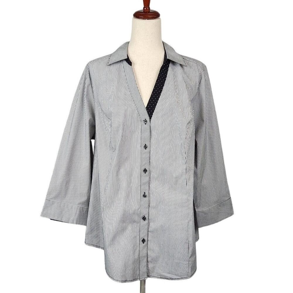 Lane Bryant Button Front Top Pinstripes 3/4 Sleeve Collared Plus Size 20 New